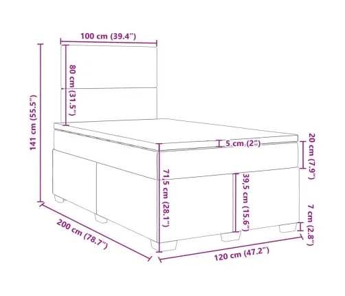 Atsperu Gulta Ar Matraci, Gaiši Pelēka Audums, 120X200Cm Vidaxl