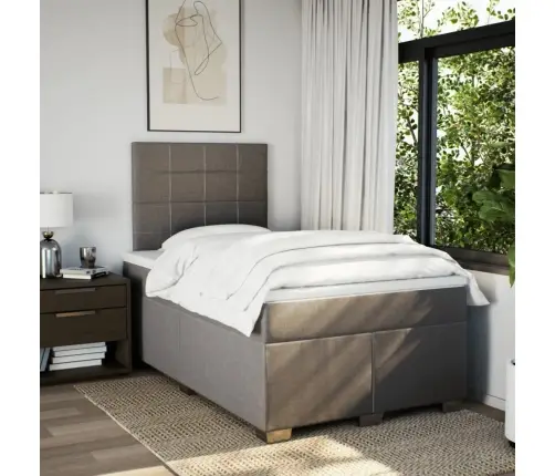 Atsperu Gultas Rāmis Ar Matraci, Pelēkbrūns, 120X200 Cm, Audums Vidaxl