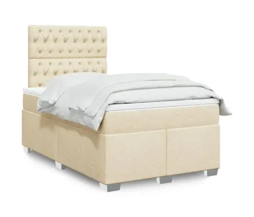 Atsperu Gultas Rāmis Ar Matraci, Krēmkrāsas, 120X200 Cm, Audums Vidaxl