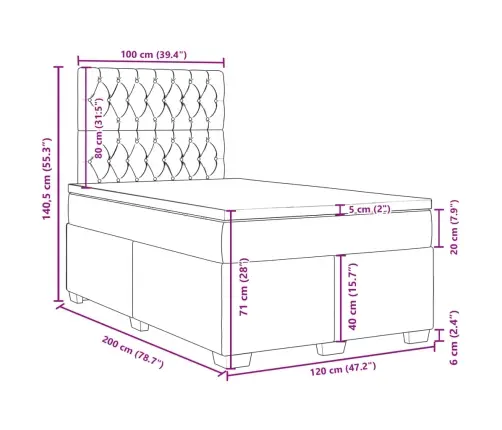 Atsperu Gultas Rāmis Ar Matraci, Zils, 120X200 Cm, Audums Vidaxl