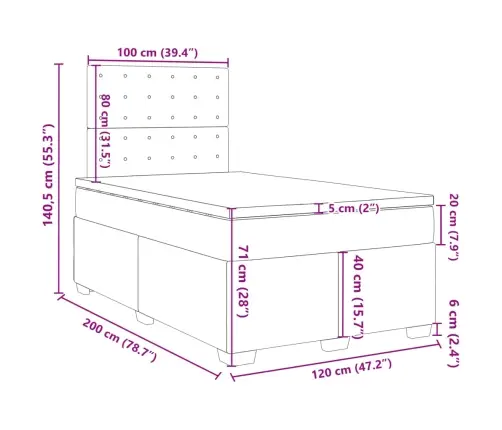 Atsperu Gulta Ar Matraci, Gaiši Pelēka Audums, 120X200Cm Vidaxl