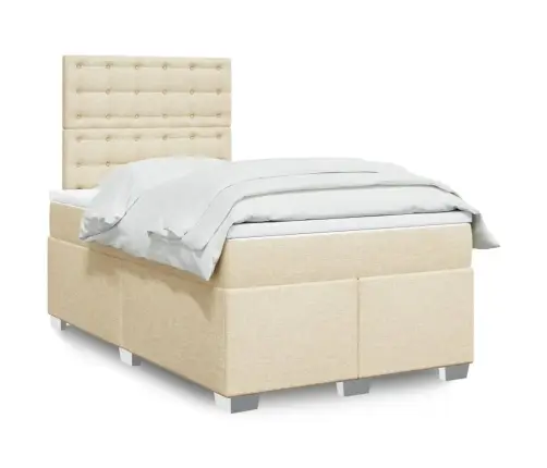 Lova Su Spyruoklėmis Ir Čiužiniu, Kreminė, 120X200 cm Audinys