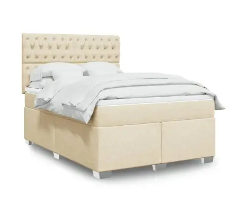 Atsperu Gulta Ar Matraci, Krēmkrāsas, 140X200 Cm, Audums Vidaxl