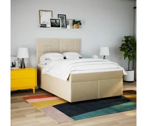 Atsperu Gulta Ar Matraci, Krēmkrāsas, 160X200 Cm, Audums Vidaxl