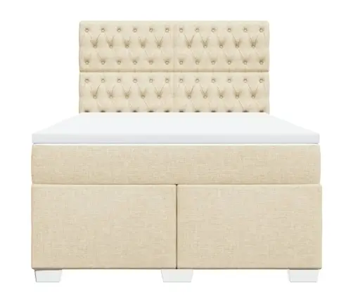 Atsperu Gulta Ar Matraci, Krēmkrāsas, 160X200 Cm, Audums Vidaxl