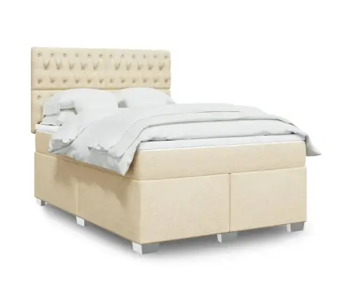 Atsperu Gulta Ar Matraci, Krēmkrāsas, 160X200 Cm, Audums Vidaxl