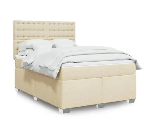 Atsperu Gulta Ar Matraci, Krēmkrāsas, 160X200 Cm, Audums Vidaxl