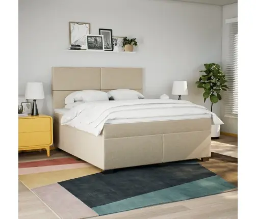 Lova Su Spyruoklėmis Ir Čiužiniu, Kreminė, 180X200 cm Audinys