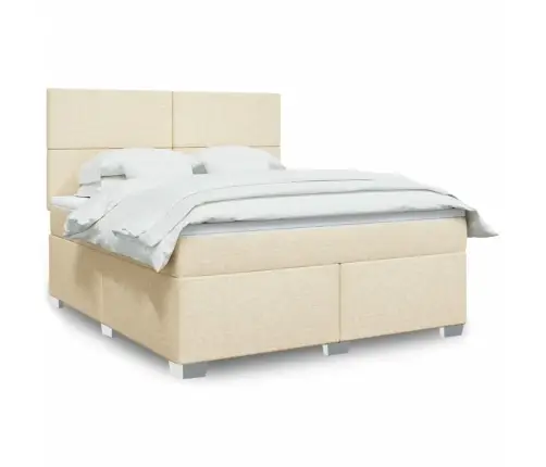 Lova Su Spyruoklėmis Ir Čiužiniu, Kreminė, 180X200 cm Audinys