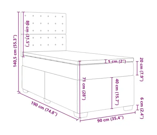 Atsperu Gulta Ar Matraci, Kapučīno, 90X190 Cm, Mākslīgā Āda Vidaxl