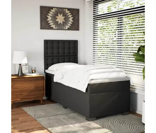 Atsperu Gulta Ar Matraci, Melna, 100X200 Cm, Mākslīgā Āda Vidaxl