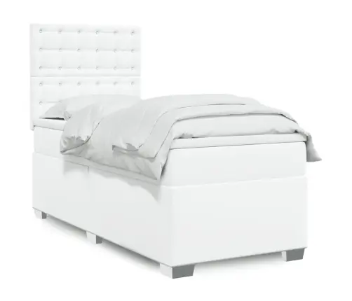 Atsperu Gulta Ar Matraci, Balta, 100X200 Cm, Mākslīgā Āda Vidaxl