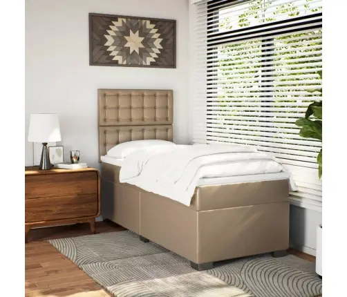 Atsperu Gulta Ar Matraci, Kapučīno, 100X200 Cm, Mākslīgā Āda Vidaxl