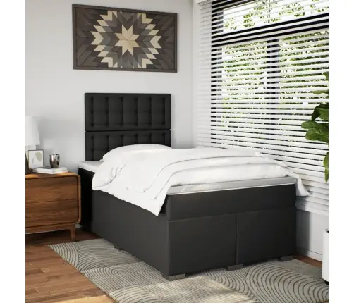 Kontinentaalvoodi Madratsiga, Must, 120 X 190 cm Kunstnahk