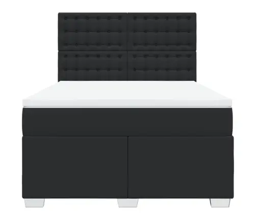 Atsperu Gulta Ar Matraci, Melna, 140X190 Cm, Mākslīgā Āda Vidaxl