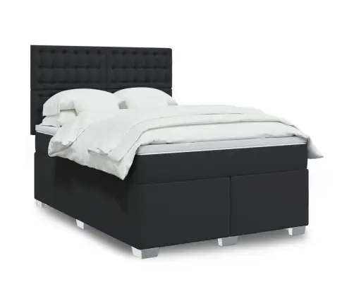 Atsperu Gulta Ar Matraci, Melna, 140X190 Cm, Mākslīgā Āda Vidaxl