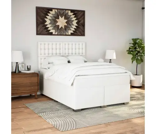 Lova Su Spyruoklėmis Ir Čiužiniu, Balta,140X200cm Dirbtinė Oda