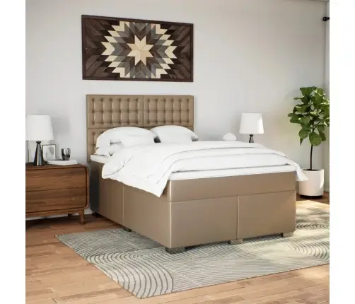 Atsperu Gulta Ar Matraci, Kapučīno, 140X200 Cm, Mākslīgā Āda Vidaxl