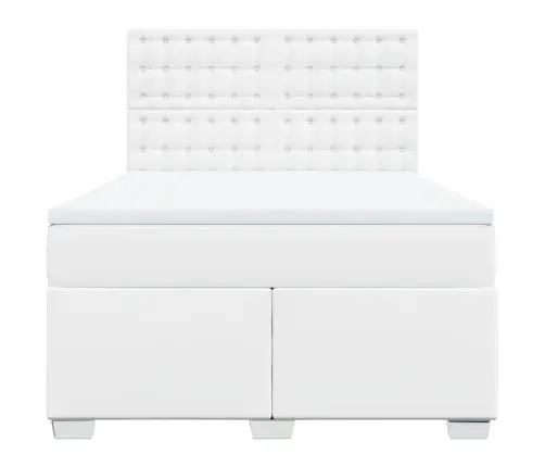 Lova Su Spyruoklėmis Ir Čiužiniu, Balta,160X200cm Dirbtinė Oda