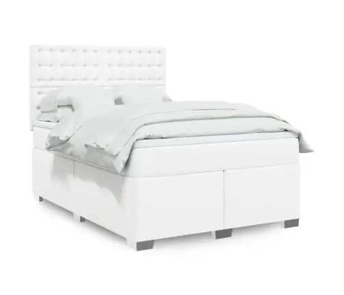 Lova Su Spyruoklėmis Ir Čiužiniu, Balta,160X200cm Dirbtinė Oda