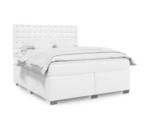 Lova Su Spyruoklėmis Ir Čiužiniu, Balta, 180X200Cm Dirbtinė Oda