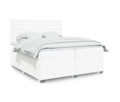 Lova Su Spyruoklėmis/Čiužiniu, Balta, 200X200cm Dirbtinė Oda