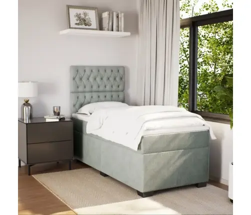 Atsperu Gulta Ar Matraci, Gaiši Pelēka Samts, 80X200 Cm Vidaxl