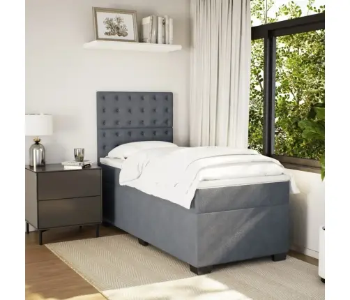 Lova Su Spyruoklėmis Ir Čiužiniu, Pilka, 80X200cm Aksomas