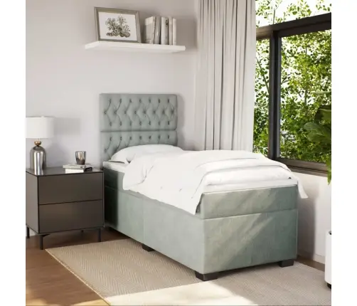 Atsperu Gulta Ar Matraci, Gaiši Pelēka Samts, 90X190 Cm Vidaxl