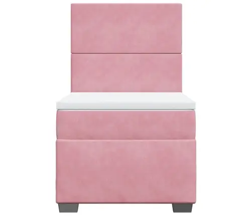 Atsperu Gulta Ar Matraci, Rozā Samts, 90X200 Cm Vidaxl