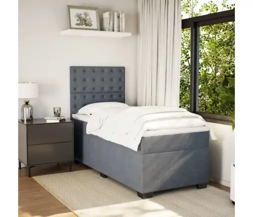 Lova Su Spyruoklėmis Ir Čiužiniu, Pilka, 90X200 cm Aksomas