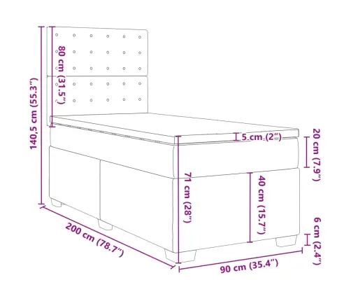 Lova Su Spyruoklėmis Ir Čiužiniu, Pilka, 90X200 cm Aksomas