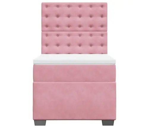 Lova Su Spyruoklėmis Ir Čiužiniu, Rožinė, 90X200 cm Aksomas