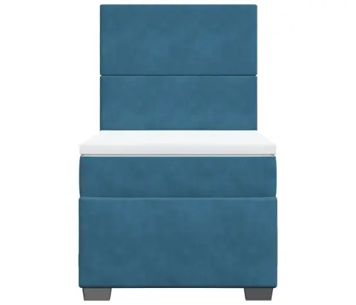 Lova Su Spyruoklėmis Ir Čiužiniu, Mėlyna, 100X200 cm Aksomas