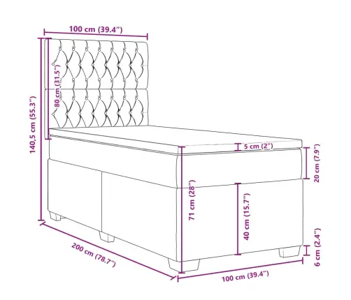 Lova Su Spyruoklėmis Ir Čiužiniu, Mėlyna, 100X200 cm Aksomas