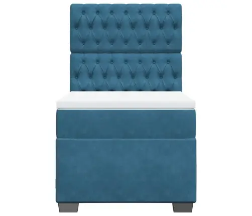 Lova Su Spyruoklėmis Ir Čiužiniu, Mėlyna, 100X200 cm Aksomas