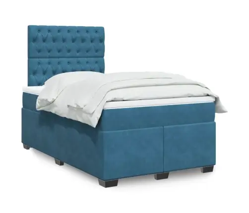 Atsperu Gulta Ar Matraci, Zils Samts, 120X190 Cm Vidaxl