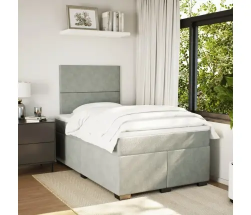 Atsperu Gulta Ar Matraci, Gaiši Pelēka Samts, 120X200 Cm Vidaxl