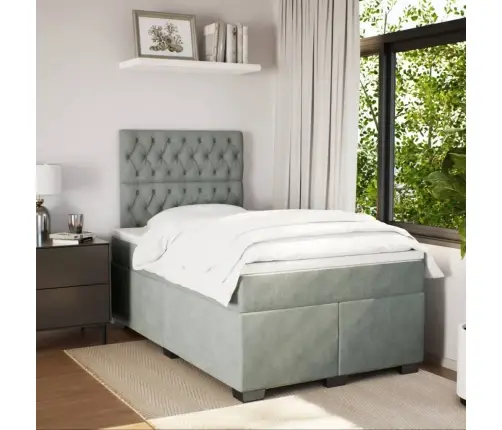 Atsperu Gulta Ar Matraci, Gaiši Pelēka Samts, 120X200 Cm Vidaxl