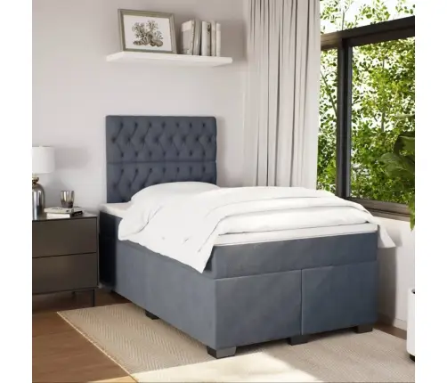 Lova Su Spyruoklėmis Ir Čiužiniu, Pilka, 120X200cm Aksomas