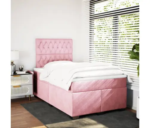 Atsperu Gulta Ar Matraci, Rozā Samts, 120X200 Cm Vidaxl