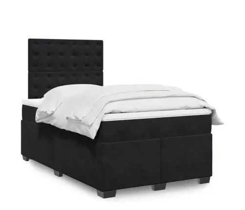 Lova Su Spyruoklėmis Ir Čiužiniu, Juoda, 120X200cm Aksomas