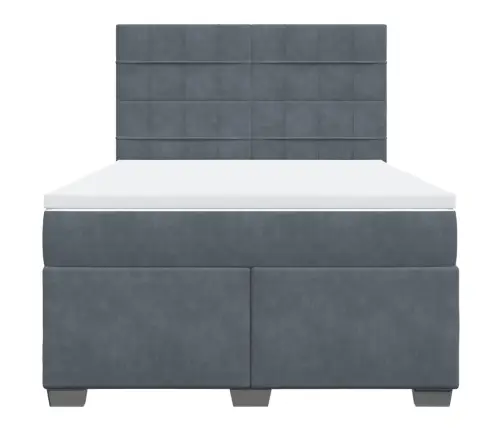 Lova Su Spyruoklėmis Ir Čiužiniu, Pilka, 140X190 cm Aksomas