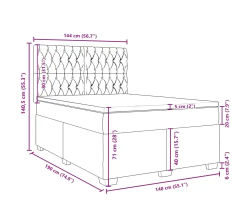 Atsperu Gulta Ar Matraci, Tumši Pelēka Samts, 140X190 Cm Vidaxl