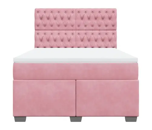 Atsperu Gulta Ar Matraci, Rozā Samts, 140X190 Cm Vidaxl