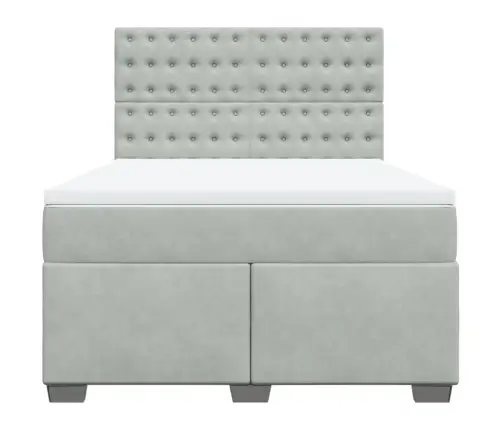 Lova Su Spyruoklėmis Ir Čiužiniu, Pilka, 140X190 cm Aksomas