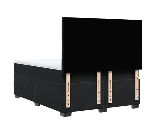 Lova Su Spyruoklėmis Ir Čiužiniu, Juoda, 140X190 cm Aksomas