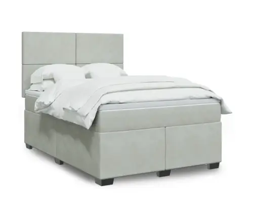 Atsperu Gulta Ar Matraci, Gaiši Pelēka Samts, 140X200 Cm Vidaxl