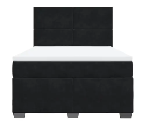 Lova Su Spyruoklėmis Ir Čiužiniu, Juoda, 140X200 cm Aksomas