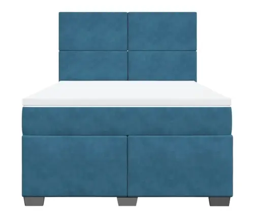 Lova Su Spyruoklėmis Ir Čiužiniu, Mėlyna, 140X200cm Aksomas